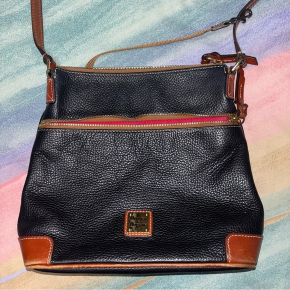 Dooney & Bourke Black Pebbled Leather Crossbody Bag Wide Black & Tan Purse - Picture 3 of 15